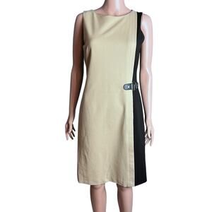 Lauren Ralph Lauren Color Block Sleeveless Dress 8 Career Faux Leather Buckle